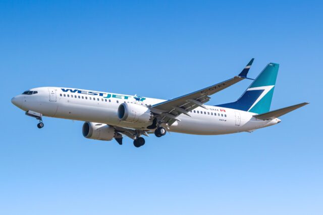 Paris, France - August 17, 2018: WestJet Boeing 737 airplane at Paris Charles de Gaulle airport (CDG) in France. Boeing is an aircraft manufacturer based in Seattle, Washington.