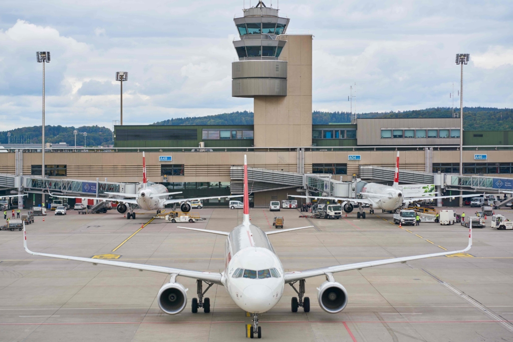 Swiss International Air Lines aircraft taxing at Zurich International Airport.