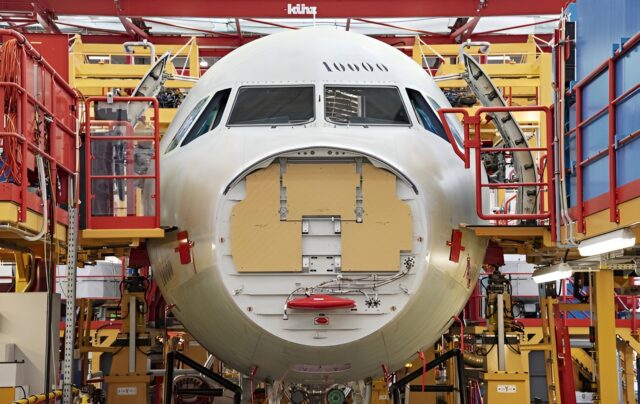 Airbus final assembly line aircraft production for orders and deliveries (1)