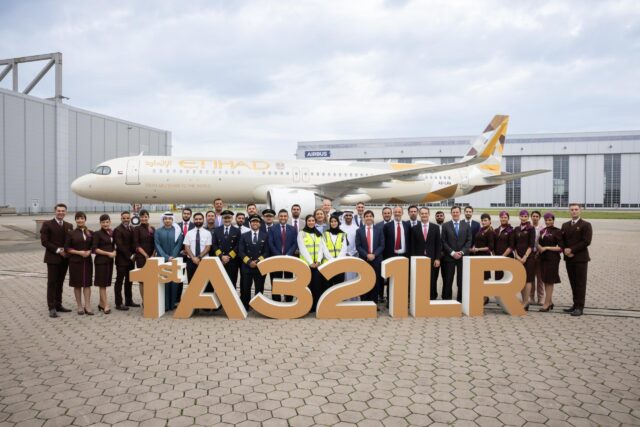 Etihad Airways takes delivery of its first Airbus A321LR in Hamburg.