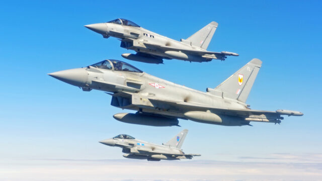 Eurofighter Typhoons flying in formation