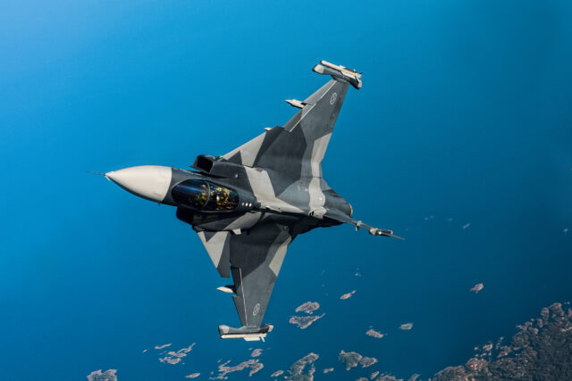 Saab Gripen E/F in a turn