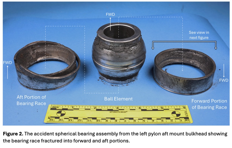 Fatigued and cracked bearing mount involved in UPS MD-11 engine separation