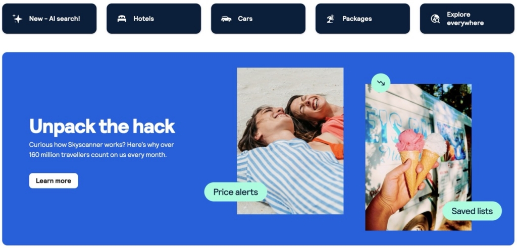 Skyscanner Home Screen