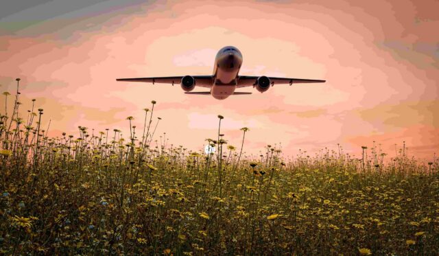 Ecoconscious travel promotes sustainable aviation fuel to reduce carbon footprint - 3D illustration