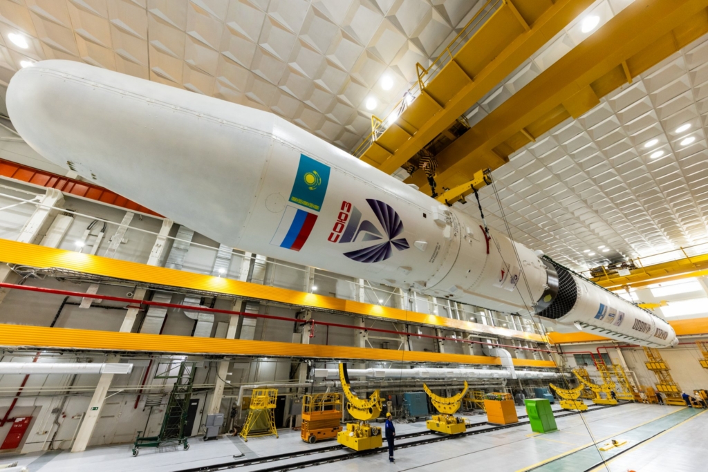 The Soyuz 5 rocket in a hangar