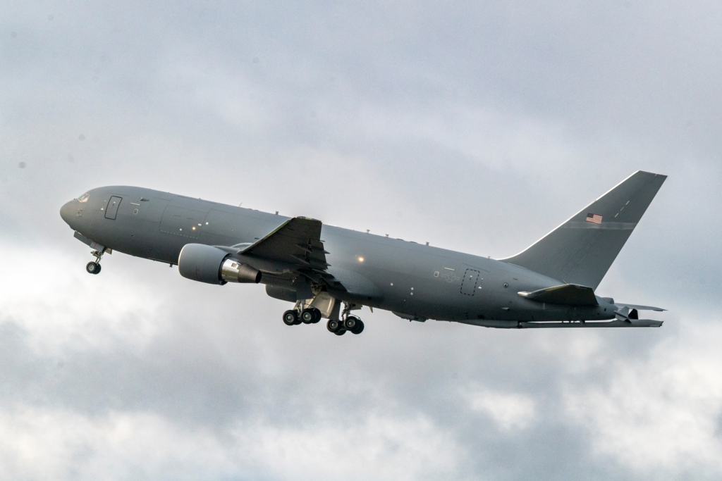 USAF's 100th KC-46A takes off from Boeing Field on delivery to Travis AFB on December 2, 2025